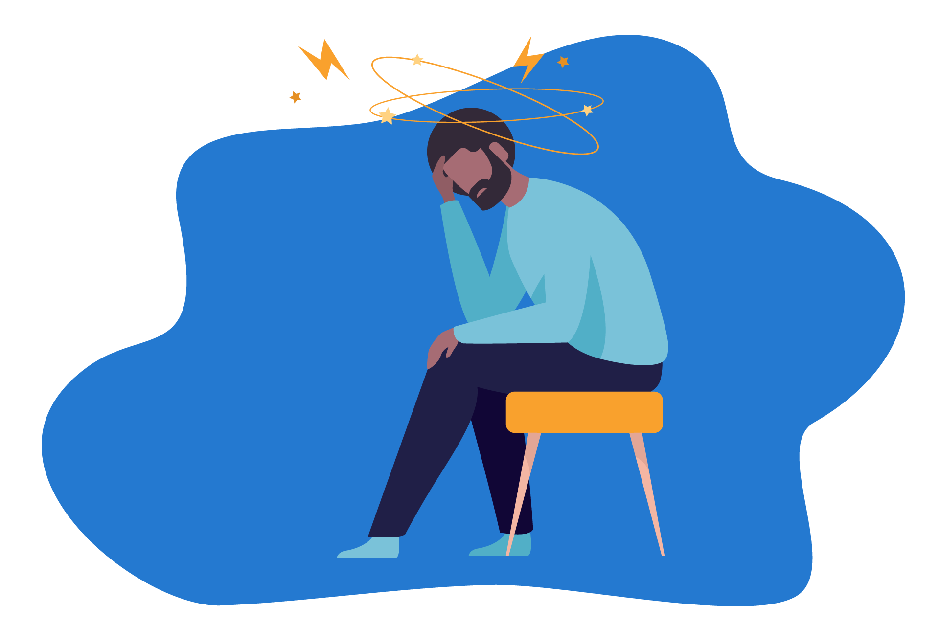 Pessoa visivelmente exausta sentada numa cadeira